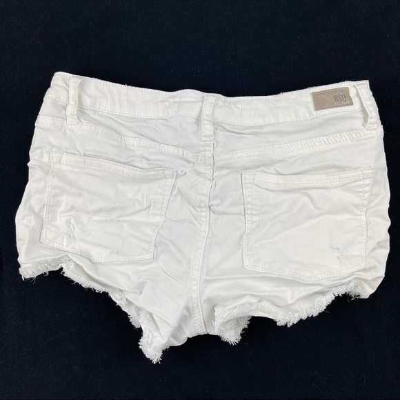 RSQ Jean Shorts Womens Juniors 7 White Venice Mid Rise Distressed Cut Off - Picture 7 of 8